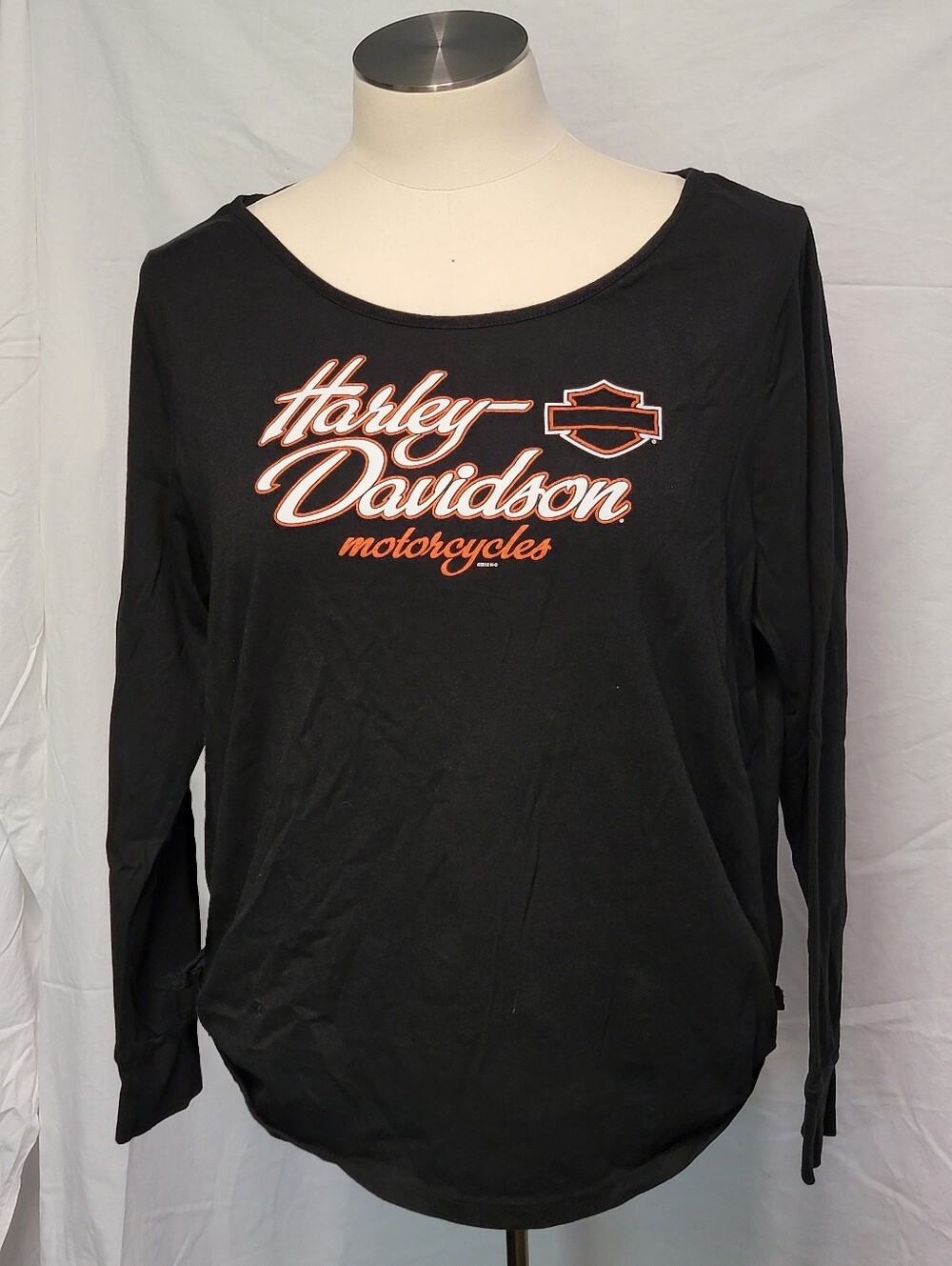 2X Harley-Davidson Black Long Sleeve Script Logo Tee with Orange Accents